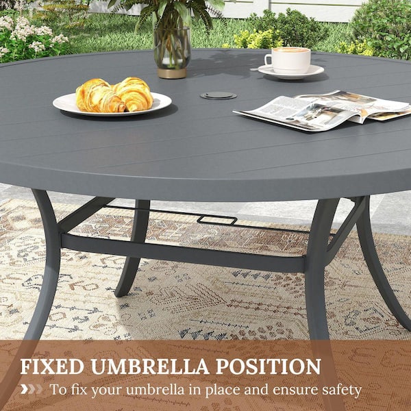 DIFY Gray 60 in. Round Outdoor Patio Table, All-Weather Metal
