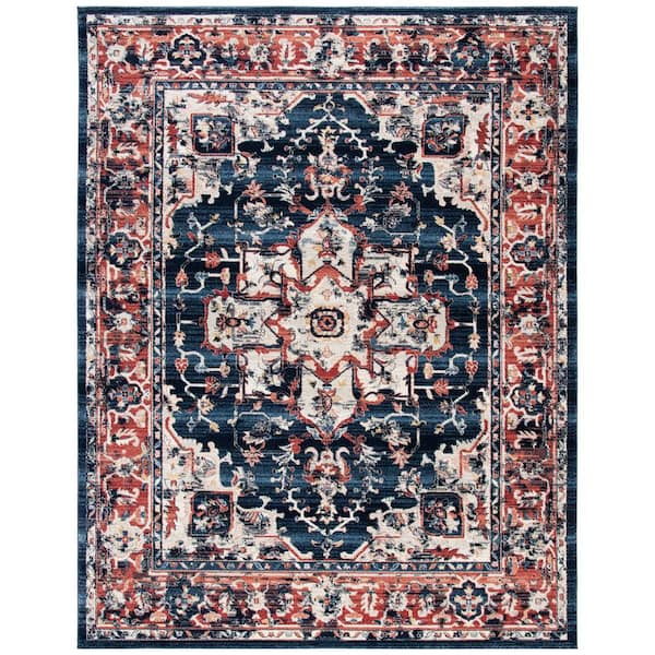 Charleston 11 ft. x 15 ft. Navy/Red Distressed Border Area Rug