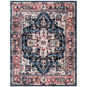 Charleston Navy/Red 9 ft. x 12 ft. Distressed Border Area Rug