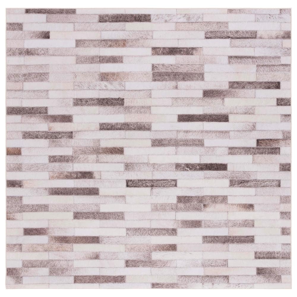Beige and Brown Faux Hide Square Area Rug, 6'x6'