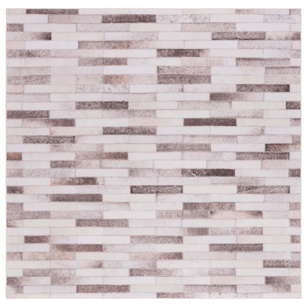 SAFAVIEH Faux Hide Beige/Brown 6 ft. x 6 ft. Machine Washable Plaid Geometric Square Area Rug