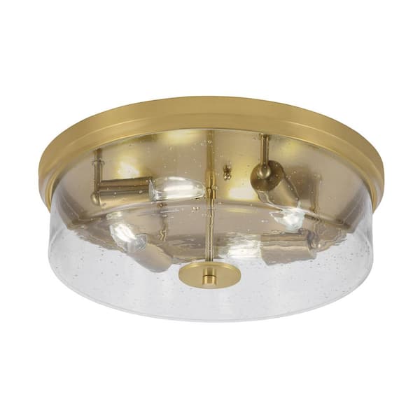 Unbranded Ashland 17 in. 4 Light New Age Brass Flush Mount with Clear Bubble Glass Shade No Bulbs Included