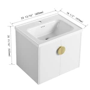 23.8 in. Wall Mounted Gloss White Bath Vanity with White Ceramic Top Unassembled