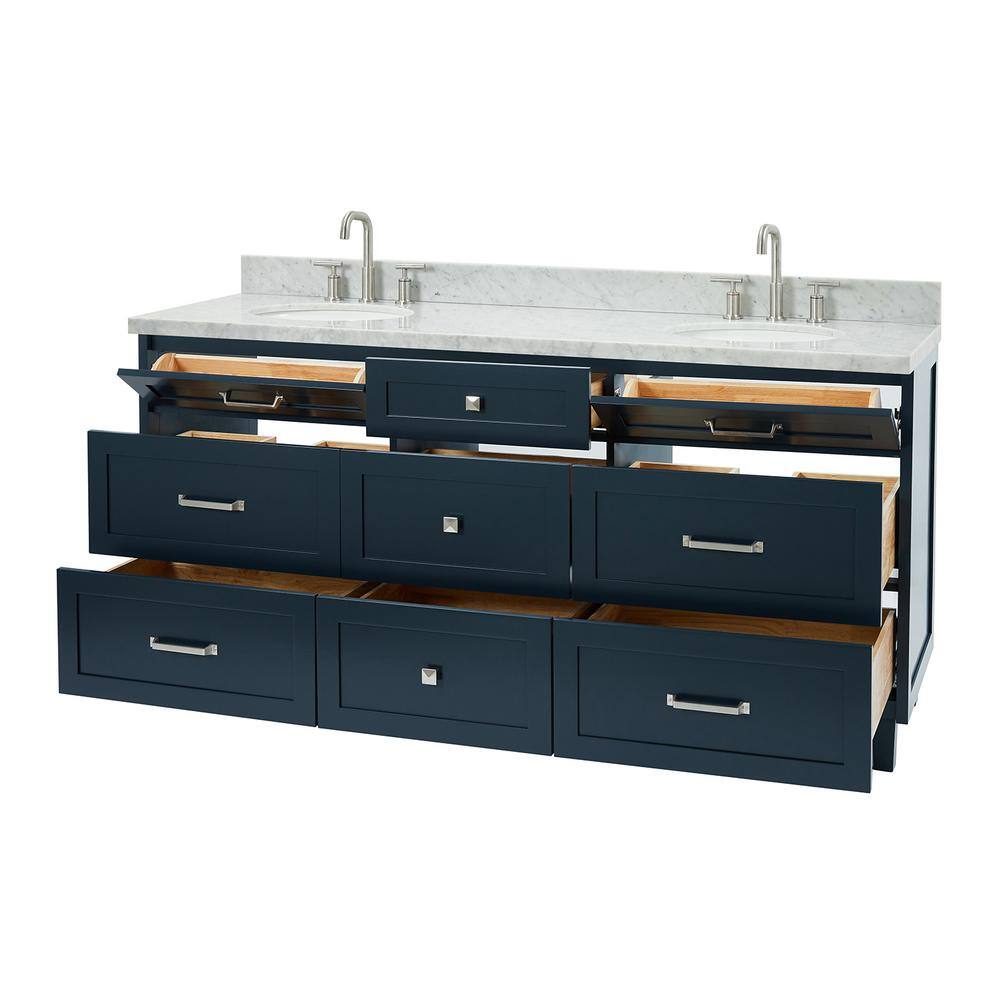 Midnight Blue Double Sink Bathroom Vanity with Marble Top