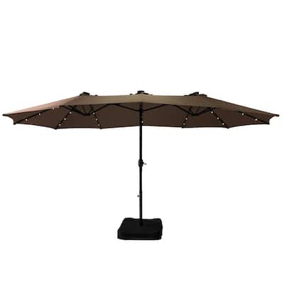 15 ft. Patio Market Amazing Outdoor Umbrella Patio Umbrella with Base and Solar Light in Tan