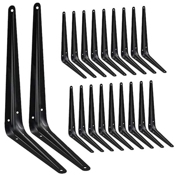 Angel Sar 12 in. Shelf Brackets with Screw, Heavy Duty Heavy Duty Black Metal Floating Shelf Bracket (20-Pack)