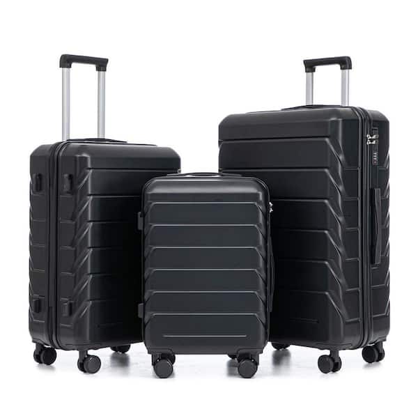 LIVACA 3-Piece Black ABS Plastic Hardside Spinner Wheel Luggage