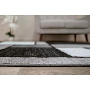Contemporary Modern Boxes Gray 24 in. x 120 in. Runner Rug