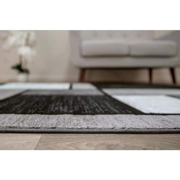 Alpine Gray 2 ft. 7 in. x 6 ft. Contemporary Modern Boxes Runner Rug