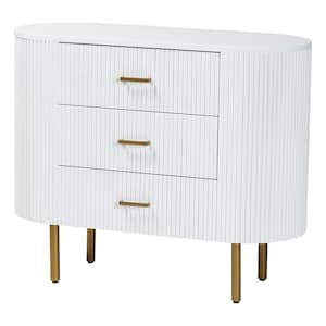 Beyla White and Gold 3-Drawer 39 in. Dresser