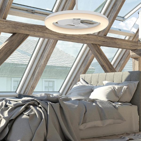 Helium 24 in. Integrated LED Indoor/Outdoor Matte White Ceiling Fan with Light Kit and Remote Control