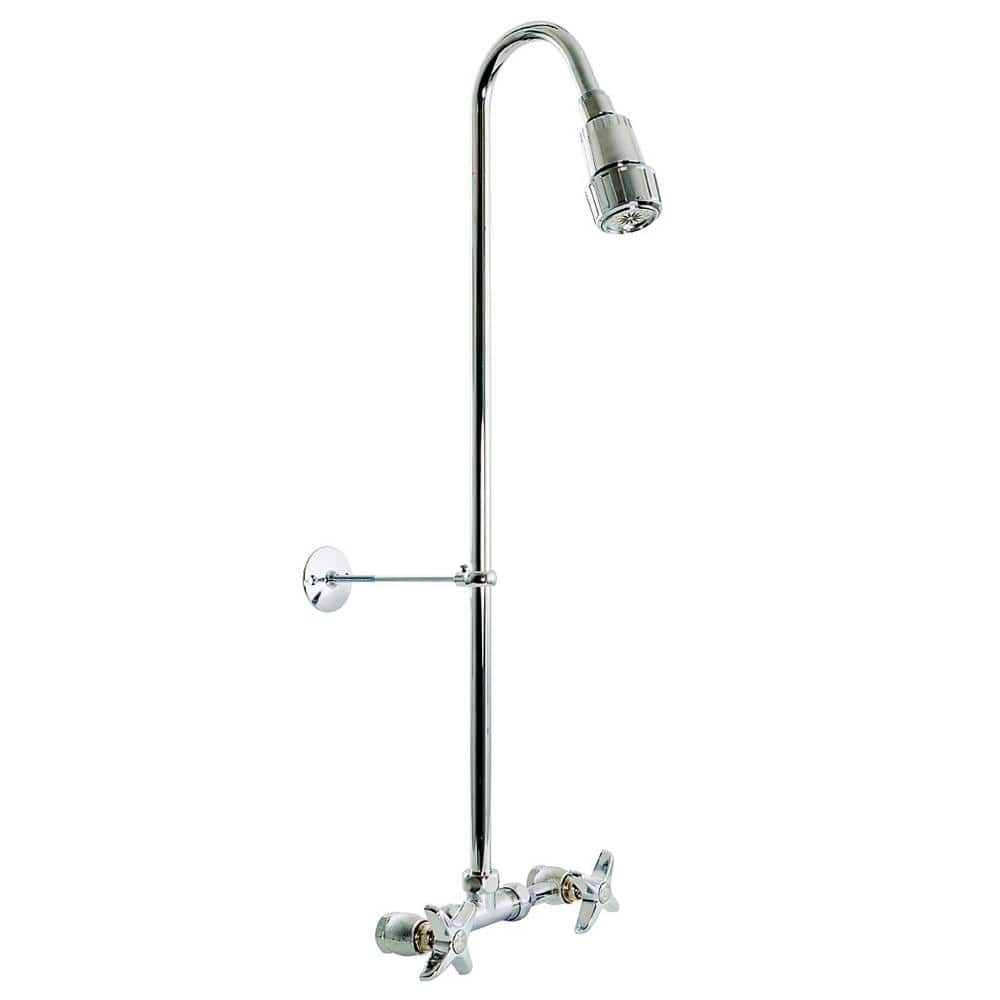 Chrome Wall Mounted Double Handle Outdoor Shower Faucet