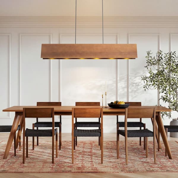 Gabriel 6-Light Farmhouse Black Finish Linear Wood Pendant Light Kitchen Island Lighting