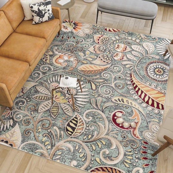 Tayse Rugs Capri Abstract Seafoam 8 ft. x 10 ft. Indoor Area Rug CPR1009  8x10 - The Home Depot