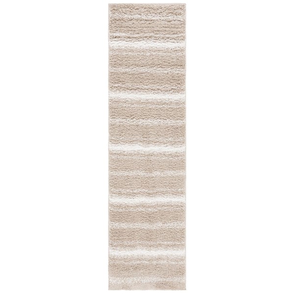 Border and Stripe Shag 2 ft. x 8 ft. Beige/Ivory Faded Striped Runner Rug
