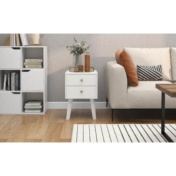 17.7 in White Square Side Table, Small Space End Table, Modern