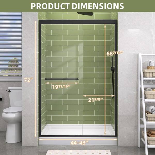 Getpro 44 in.-48 in. W x 72 in. H Double Sliding Framed Shower Door in Matte Black with 1/4 in. (6 mm) Clear Glass