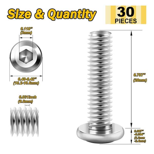 MYWISH M5 x 20 mm Silver Hex Button Head Socket Cap Screws (30