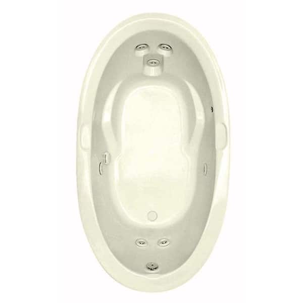 Aquatic Point Reyes 72in. x 40in. Oval Drop-in Whirlpool Bathtub Acrylic Reversible Drain with Heater in Biscuit