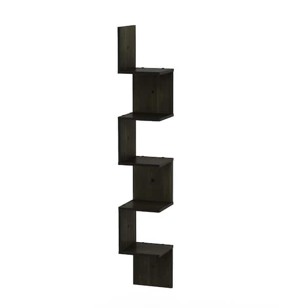 Furinno 48.8 in. Espresso Wood 5-shelf Corner Bookcase with