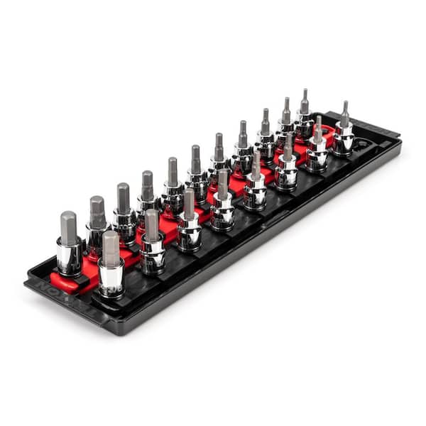 TEKTON 3/8 in. Drive Hex Bit Socket Set, 19-Piece (1/8-3/8 in., 3-10 mm) with Rails