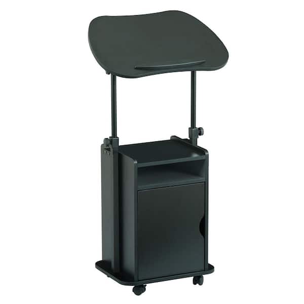 23.5 in. Black Rolling Laptop Desk with Adjustable Height and Storage Cabinet