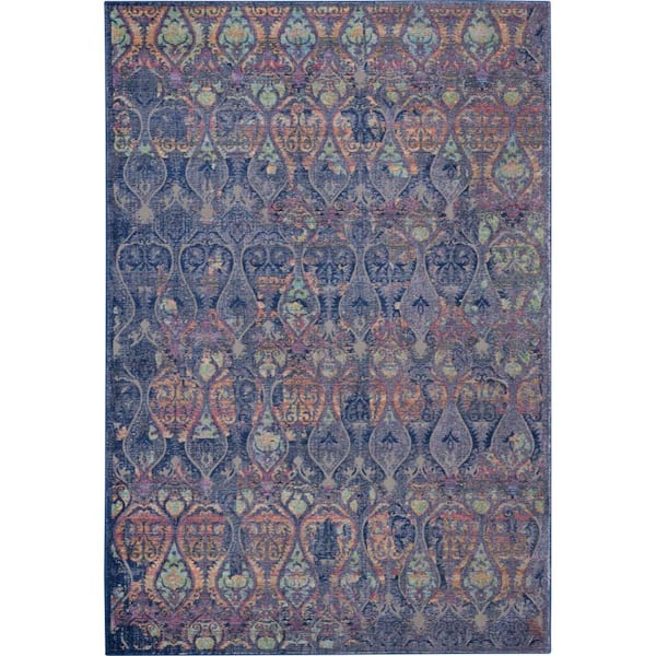 4 ft. x 6 ft. Blue and Orange Ogee Distressed Non Skid Area Rug