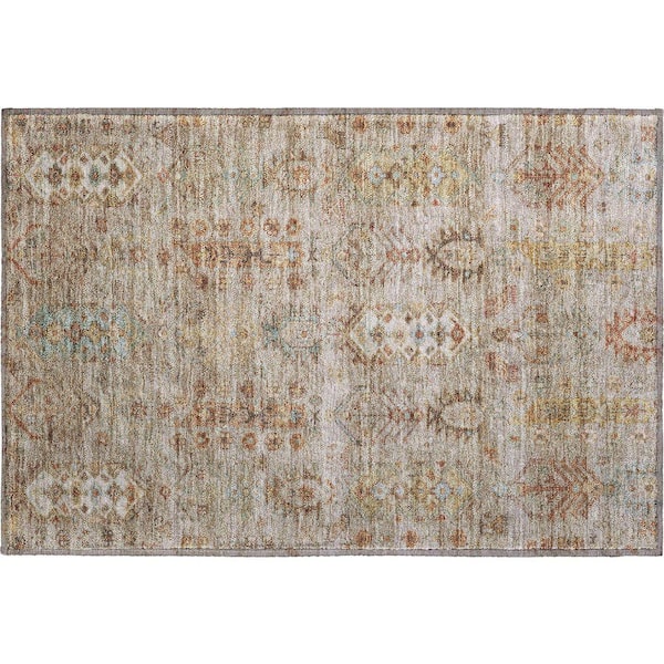 Mayfield Premium Machine Washable Abstract AMF2047 Beige 2 ft. x 3 ft. Accent Rug