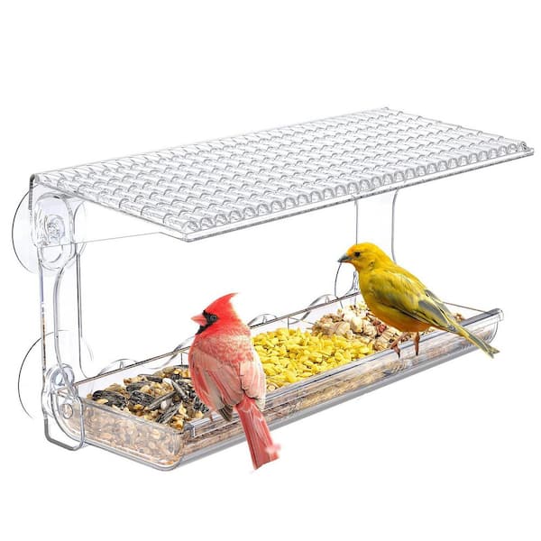 Transparent Clear Plastic Window Feeder with Strong Suction Cups Wild Bird Feeder-1.06 lbs. Capacity For Outdoor 1-Pack