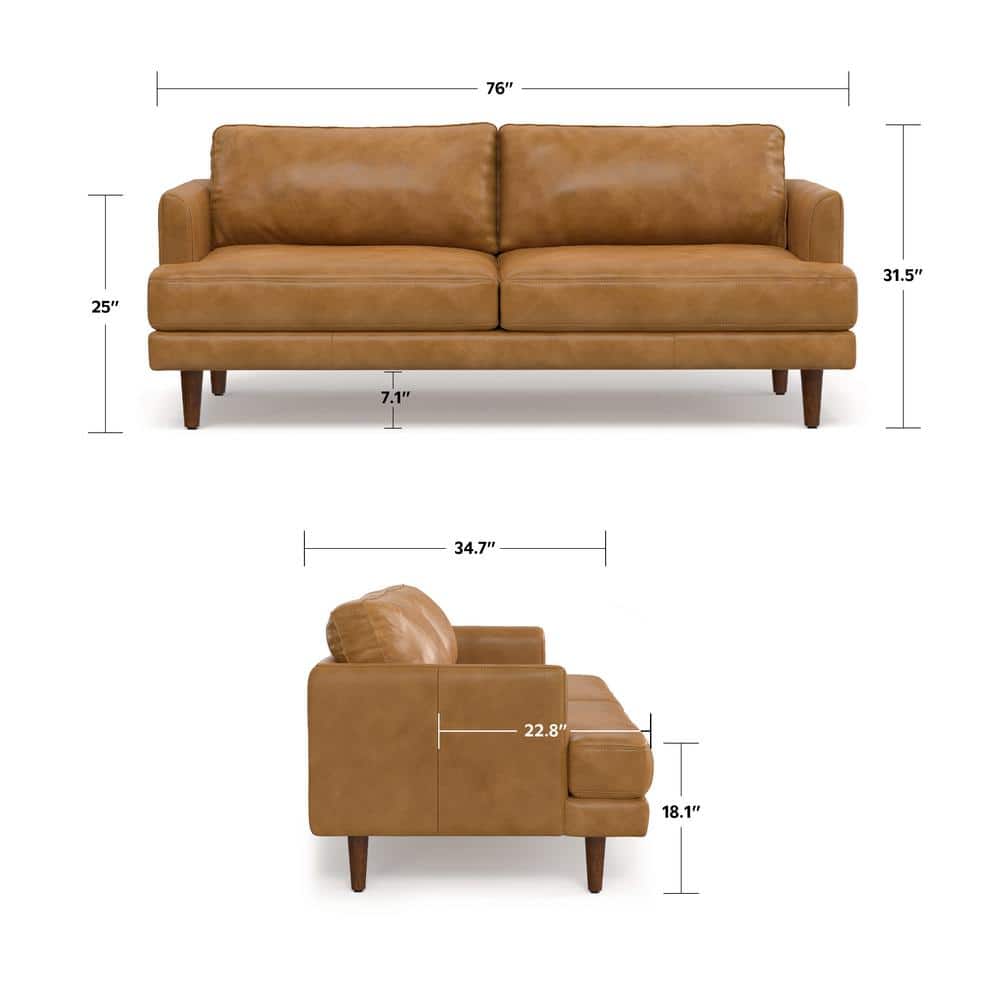 Sienna Leather 76-Inch Sofa with Removable Cushions