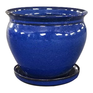 Wisteria 11.81 in. x 10.24 in. Dripping Blue Ceramic Pot