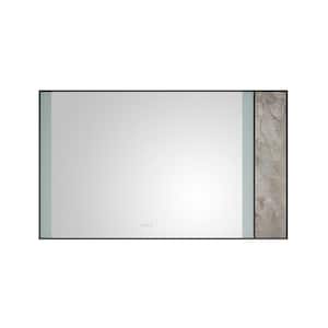60 in. W x 36 in. H Large Rectangular Stainless Steel Framed Stone Dimmable Wall Bathroom Vanity Mirror in Black Frame