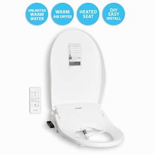 Electric Bidet Seat for Elongated Toilet with Unlimited Heated Water, Heated Seat, Dryer, Remote Control in White