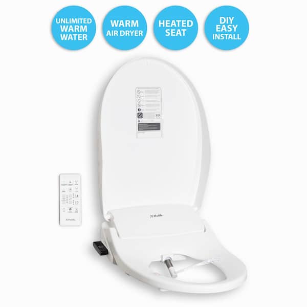 Hulife Electric Bidet Seat for Elongated Toilet with Unlimited Heated Water, Heated Seat, Dryer, Remote Control in White