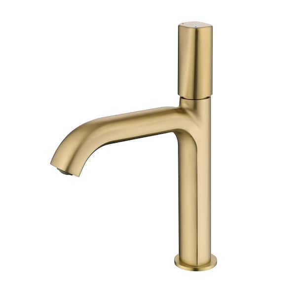 FLG Single Handle Single Hole Bathroom Faucet Brass Modern Deck Mount Bathroom Sink Vanity Taps in Brushed Gold