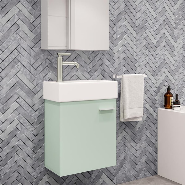 Swiss Madison 18 in. W x 10 in. D x 22 in. H Bath Vanity in Mint with White Vanity Top Basin