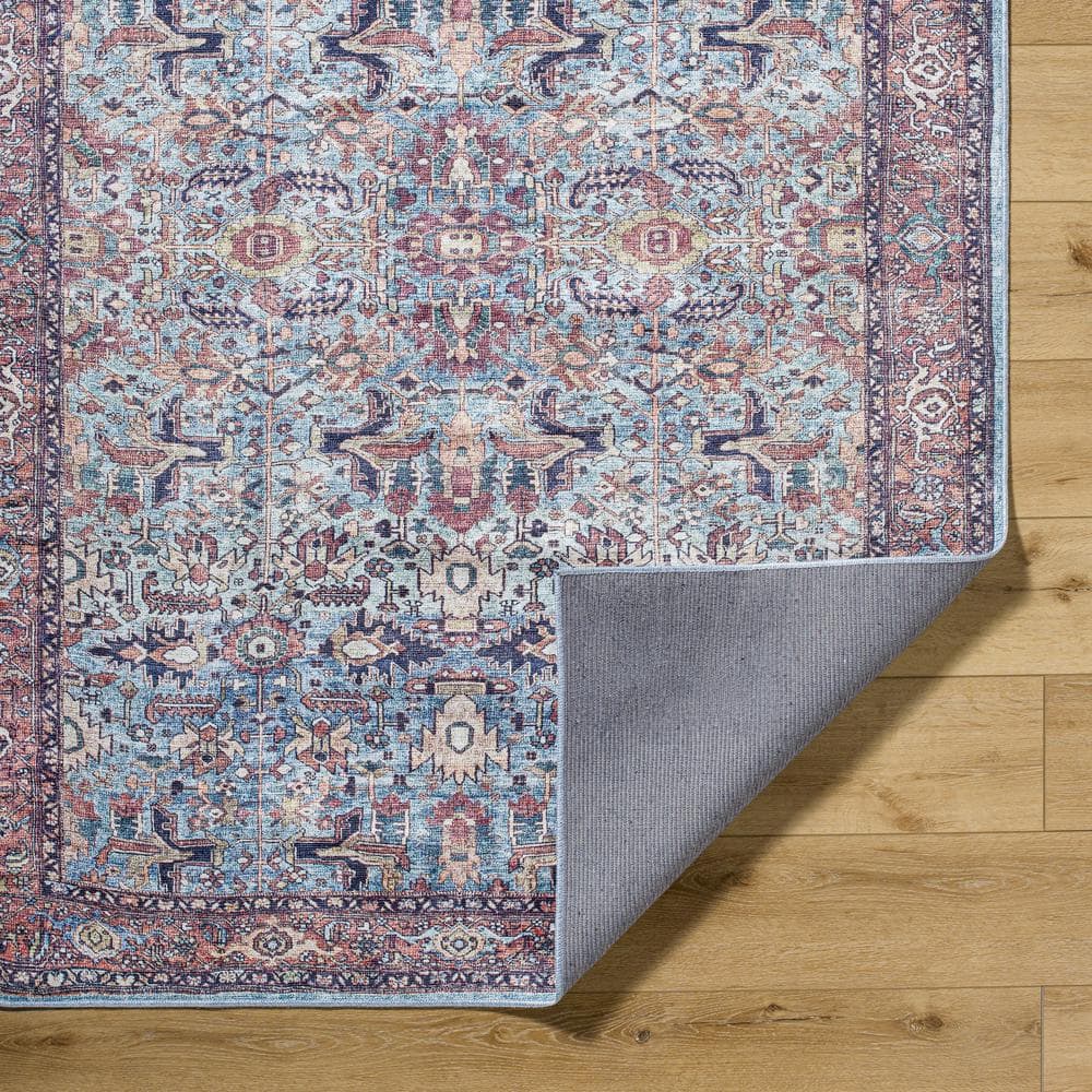 Georgina Blue and Beige Washable Synthetic Area Rug