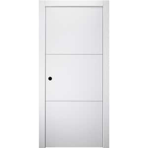 28 in.x80 in. Stella 2H Snow White Finished Aluminum Strips Right-Hand Solid Core Composite Single Prehung Interior Door