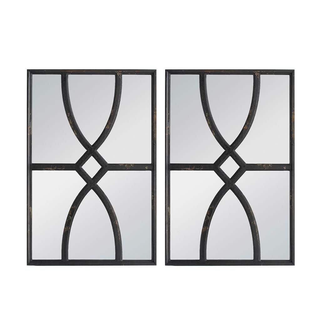 Black 15.7 in W x 23.6 in. H Art Deco Rectangle Wood Framed Mirror Wall Mir