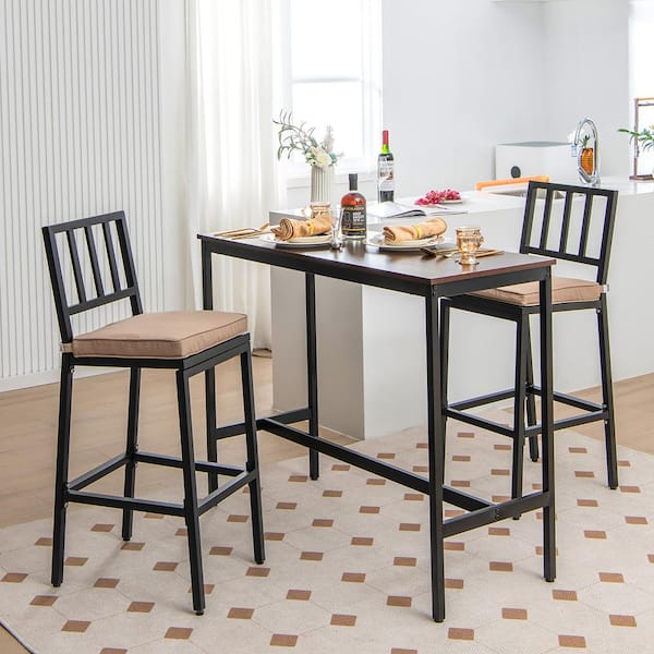 【最安値挑戦】 Costway 27 in. Black + Beige Metal Bar Stools Outdoor Bar その他