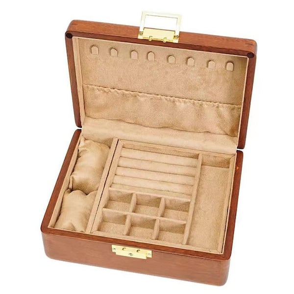 Unbranded 2-Layer Wooden Jewelry Box with Lock & Key-Velvet Organizer for Rings, Necklaces, Watches, 9.1 in. x 7.1 in. x 3.3 in.