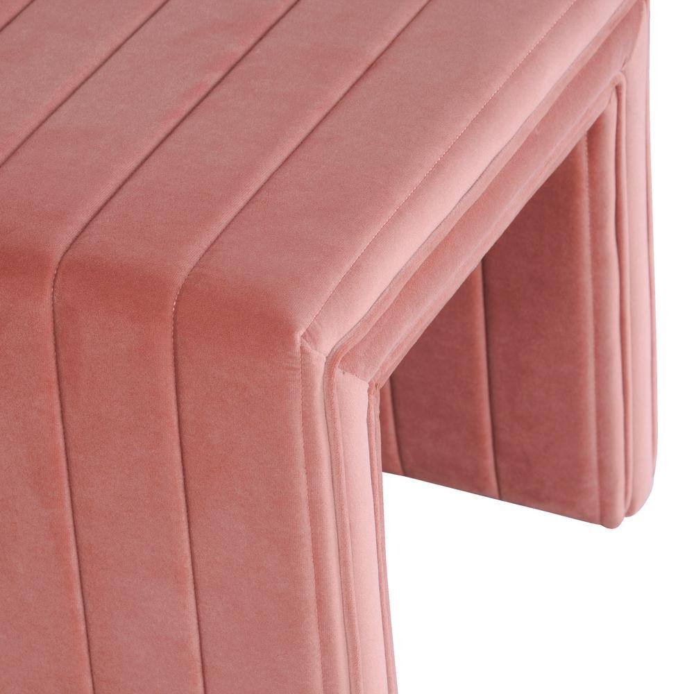 Velvet Tufted Rectangular Footstool in Blush Pink