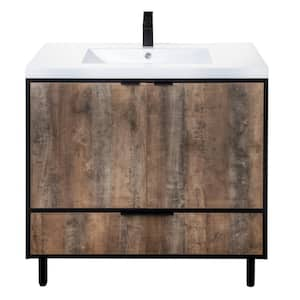 London 36 in. W x 30 in. H x 21 in. D Single Sink Free Standing Vanity Whiskey with Rectangle White Basin