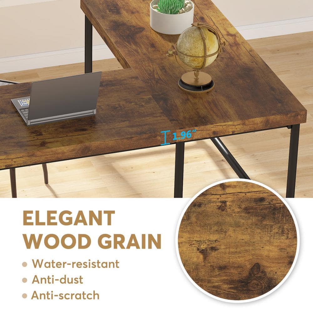 Rustic Brown L-Shaped Industrial Wood Corner Desk