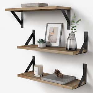 17 in. W x 6 in. D Natural Wood Decorative Wall Shelf Floating Shelves Wall Mounted Set of 3