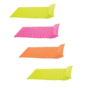 Pink and Orange Wave Mat Floating Swimming Pool Lounger with Headrest in Yellow (4-Pack)