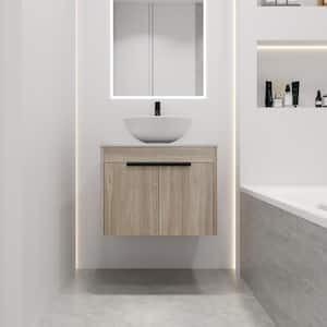 23.6 in. W x 18.9 in. D x 23.8 in. H Float Bath Vanity in White Oak with Ceramic Top, Soft Close Door, Single Sink