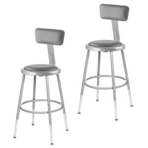 Otto 27 in Height Adjustable Grey Vinyl Padded Stool with Backrest, Metal Frame, (2-Pack)
