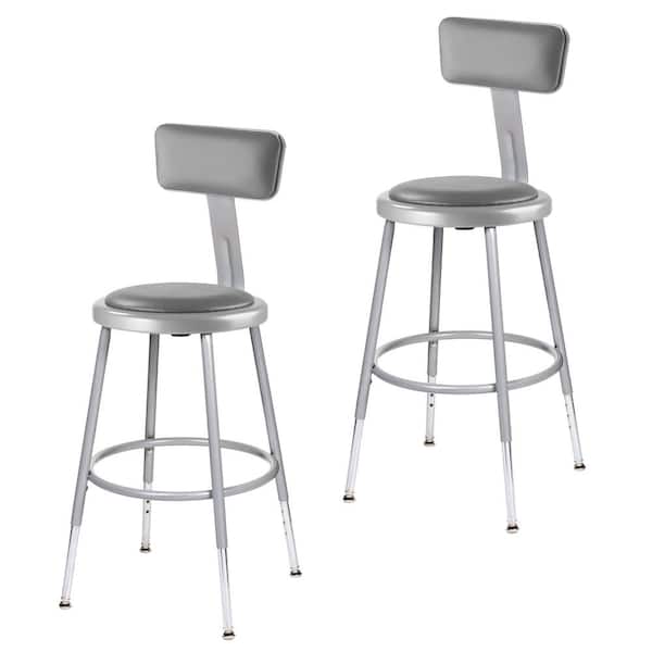 HAMPDEN FURNISHINGS Otto 27 in Height Adjustable Grey Vinyl Padded Stool with Backrest, Metal Frame, (2-Pack)