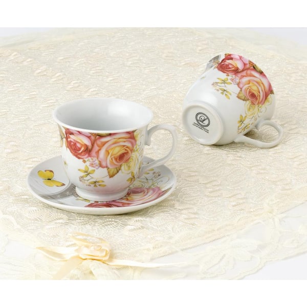 Lorren Home Trends 13 oz. Rose Floral Design Porcelain Coffee Mug